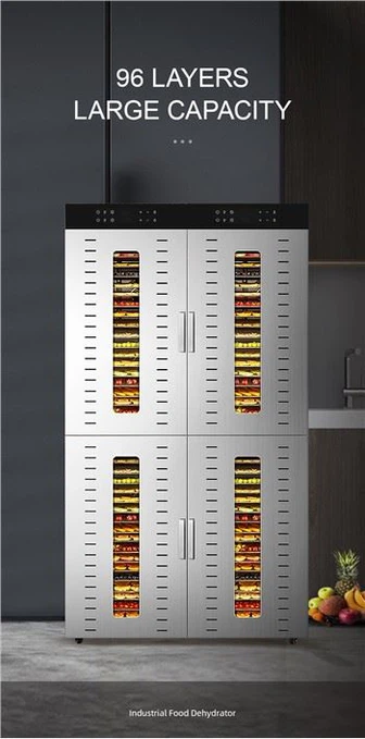 الیکٹرک سٹینلیس سٹیل 96 ٹرے کمرشل فوڈ ڈرائر برائے بیئر جرکی اور ڈیئر جرکی 100 کلوگرام